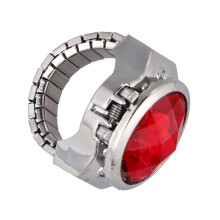 Finger Ring Uhr Mit Elastischem Band Oval Unisex Quarz Flip Rot