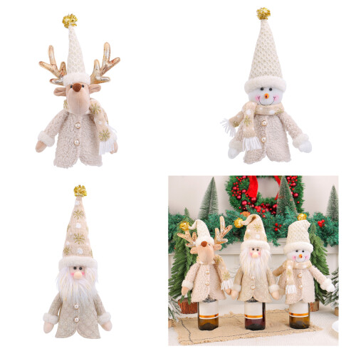 Bottle Cover Santa Figure Polyester Fabric Festive Home-Deer 2