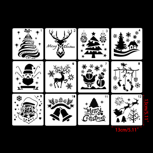 12Pcs Multi-purpose Christmas Theme Painting Stencil Kit 2