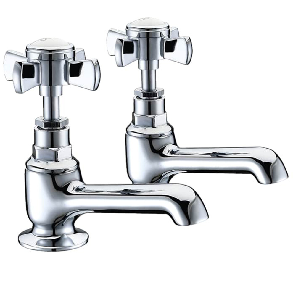 Balterley Silver Traditional Crosshead Basin Pillar Taps - Chrome
