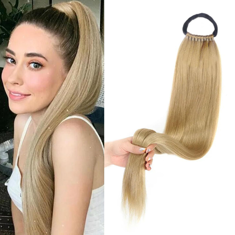 Unisex 32Inch Long Braid Ponytail Extension With Elastic Tie Sleek Straight Synthetic Hairpiece For Women #24 32Inch/80Cm