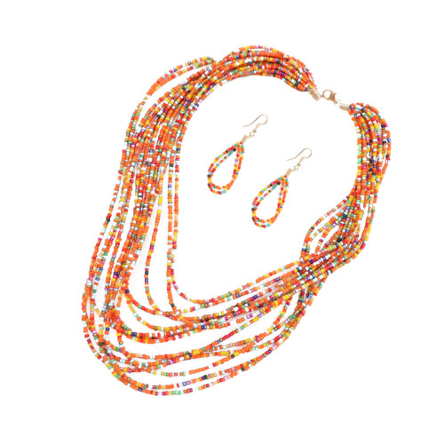 et boucles oreilles perles de multicouches femme orange
