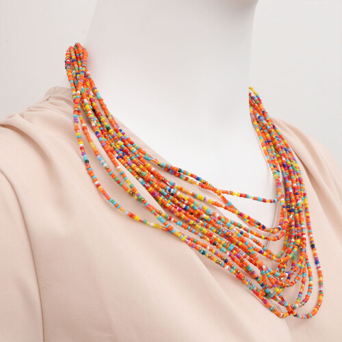 et boucles oreilles perles de multicouches femme orange 2