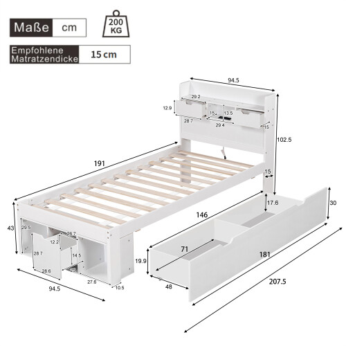 White Single Children's Bed with Storage Drawers 1