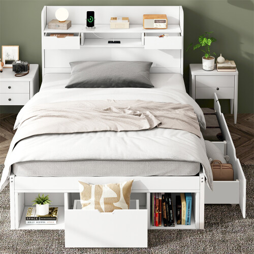 White Single Children's Bed with Storage Drawers 2