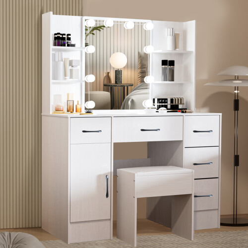 Vanity Dressing Table LED Lighted Mirror Stool Set 2