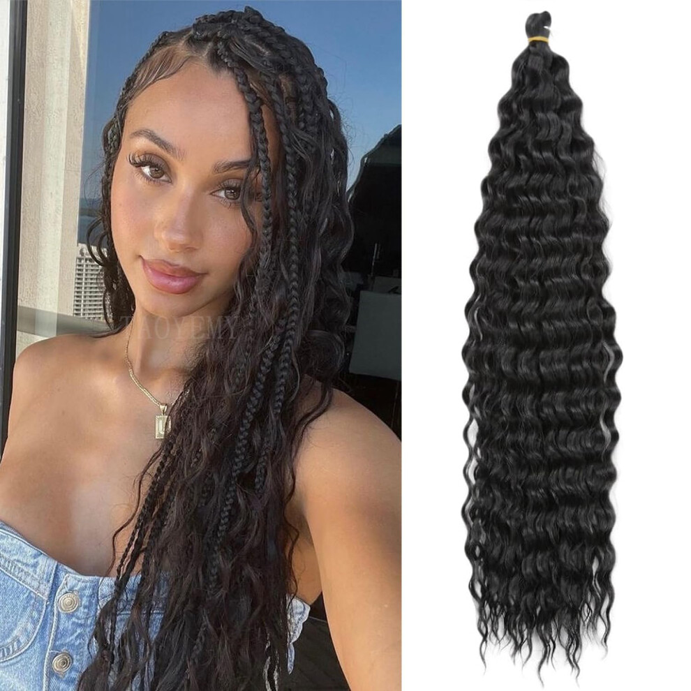 Unisex Deep Wave Crochet Curly Braiding Hair 16 Inch 3 Packs 1B Synthetic Ocean Wave Hair Extensions