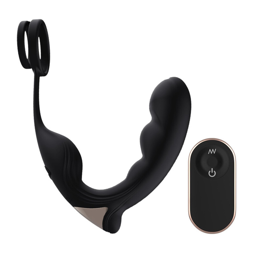 Men's Double-Ring Cock Ring Prostate Massager Silicone Vibrating Wearable Anal Plug