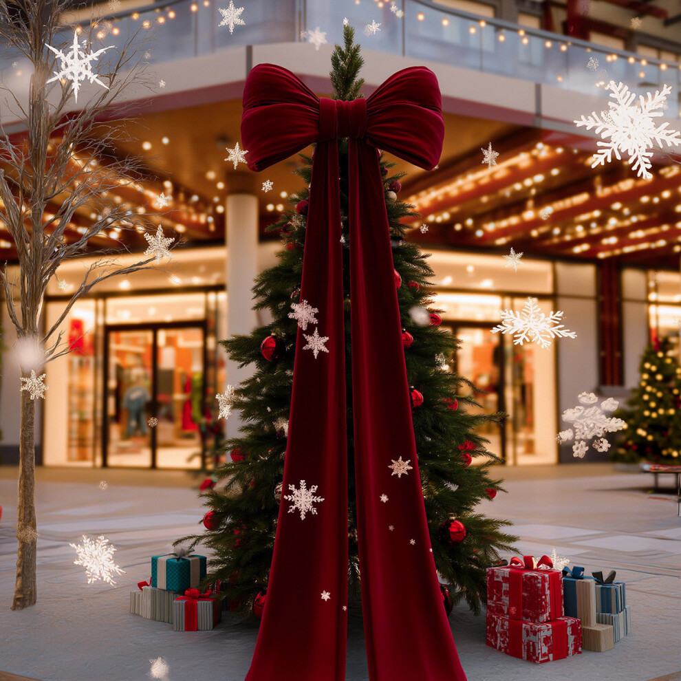 (Red) Christmas Burgundy Velvet Bow Decorative Hanging Ornament-image-OPC-PMBW9Z5-NEW