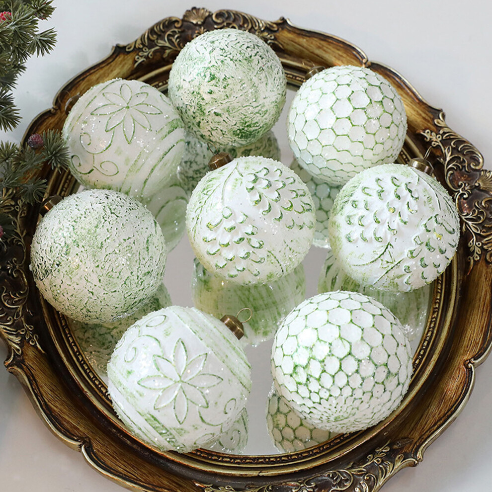 (Green) 8cm12psc Antique Christmas Ball Set Pendant Christmas Tree Ornaments Boxed Hanging Ball Ornaments-image-OPC-PMBWFS8-NEW