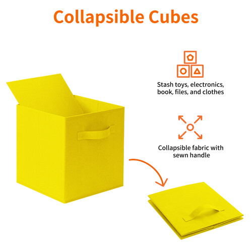 (Yellow) 4x Storage Cube Boxes Clothes Organiser Foldable 2