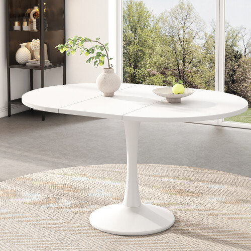 Modern Extendable Round Dining Table for 4-6,White