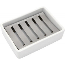 Ceramic Soap Dish Stainless Steel Soap Holder for Bathroom and Shower Double Layer Draining Soap Box