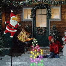 (A) Christmas Solar Kettle Lights Garden Lawn Decorative Santa Claus Kettle Ground Lamp Solar LED Night Lights Outdoor Decor