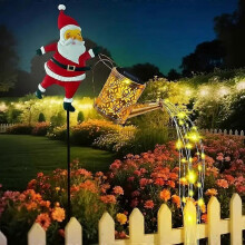 (B) Christmas Solar Kettle Lights Garden Lawn Decorative Santa Claus Kettle Ground Lamp Solar LED Night Lights Outdoor Decor