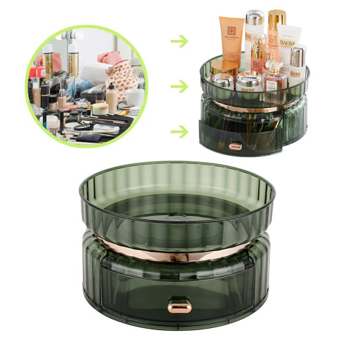 Living And Home 360° Rotating Makeup Organizer with Drawer, Green 2