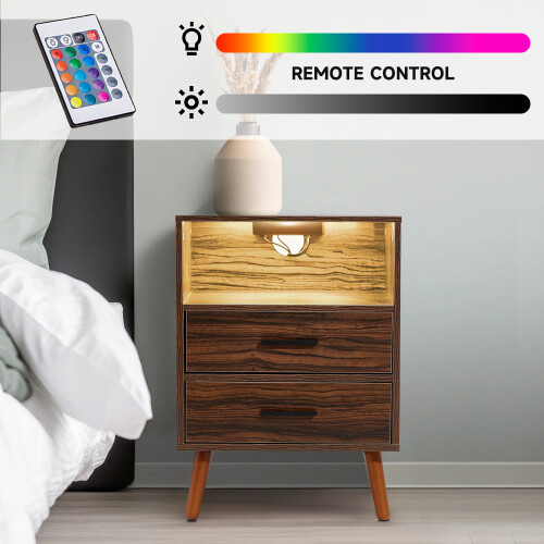 Living And Home Minimalist Bedside Table with Drawers 2