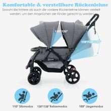 Geschwister Kinderwagen Faltbarer Geschwisterwagen Zwillingswagen Zwillingsbugg Grau