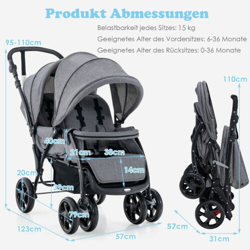 Sibling stroller foldable sibling stroller twin stroller twin bugg gray 2