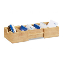 Karten-Organizer DIN A8 aus natürlichem Bambus, Schreibtischschublade, Aufbewahrung, Stifthalter, Zubehör