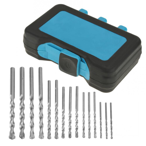 15Pcs 3-10mm Carbide Tip Masonry Drill Bit Set Blue Box