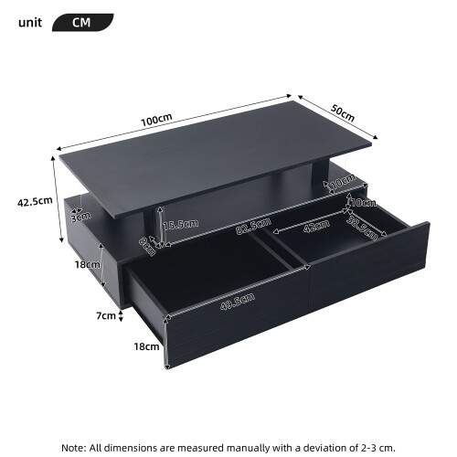 Black Coffee Table with LED Lighting & Storage 1