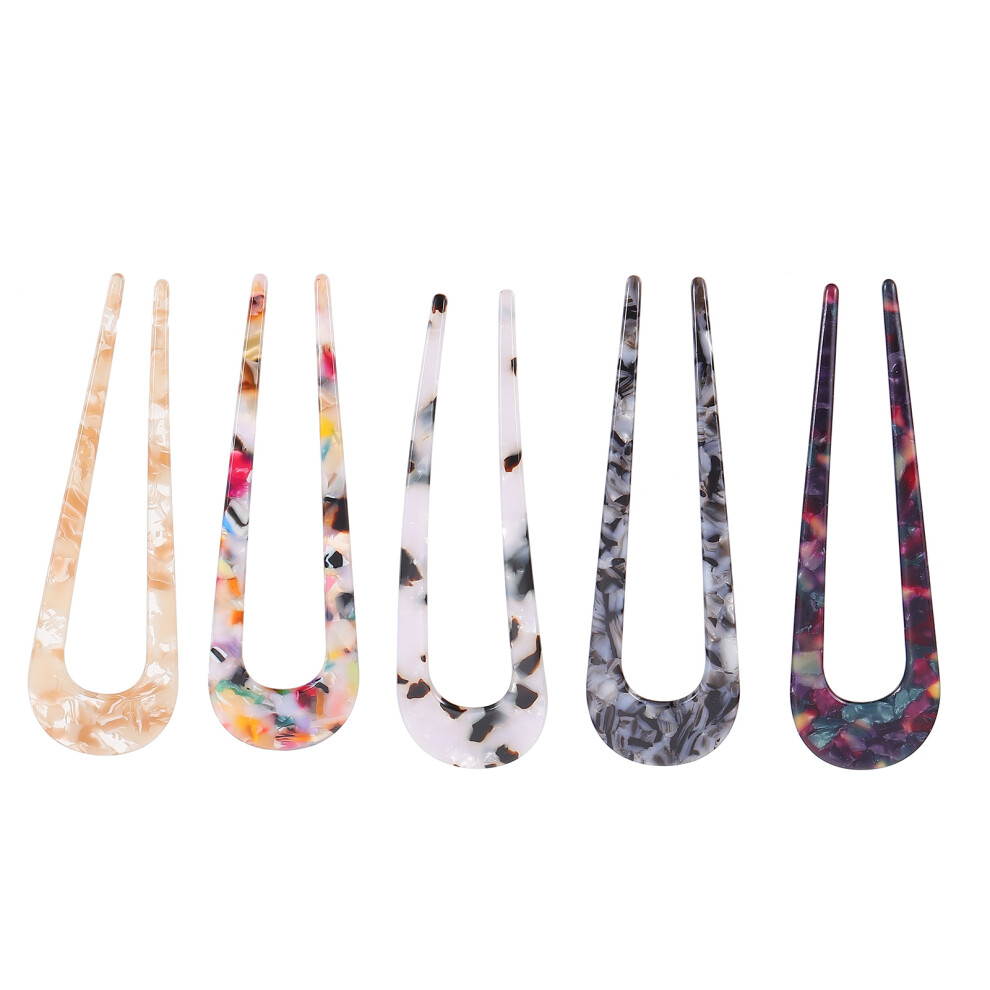5 Stuks Eenvoudig Bedrukt Acetaatplaat U-Vormige Haarspelden-image