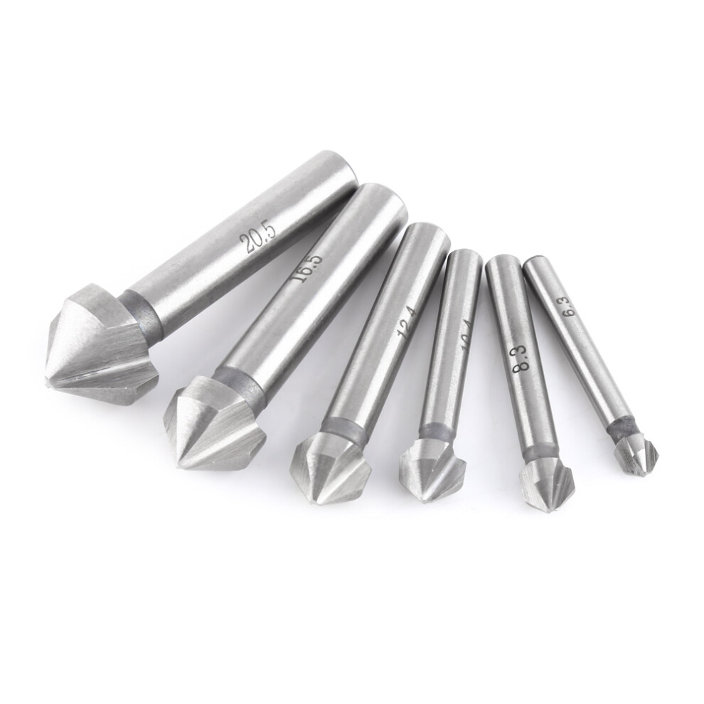 6Pcs Hss Round Shank 3-Flute Countersink Cutter Bits 323163259758