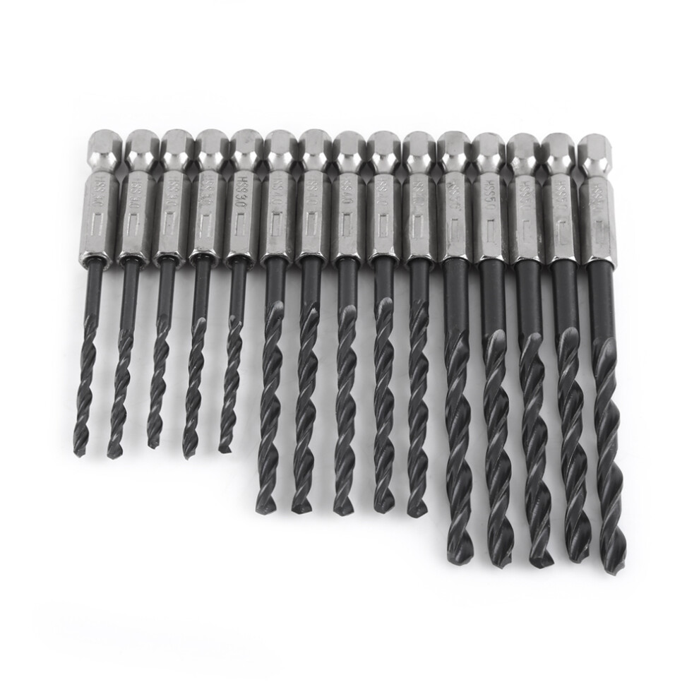 15Pcs High Speed Steel Hex Shank Twist Drill Bit 3/4/5Mm Woodworking 323163259765