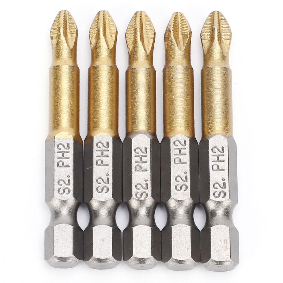 5Pcs Ph2 Cross Head Screwdriver Bits Anti Skid 1/4" Hex Shank 50Mm 323163260396