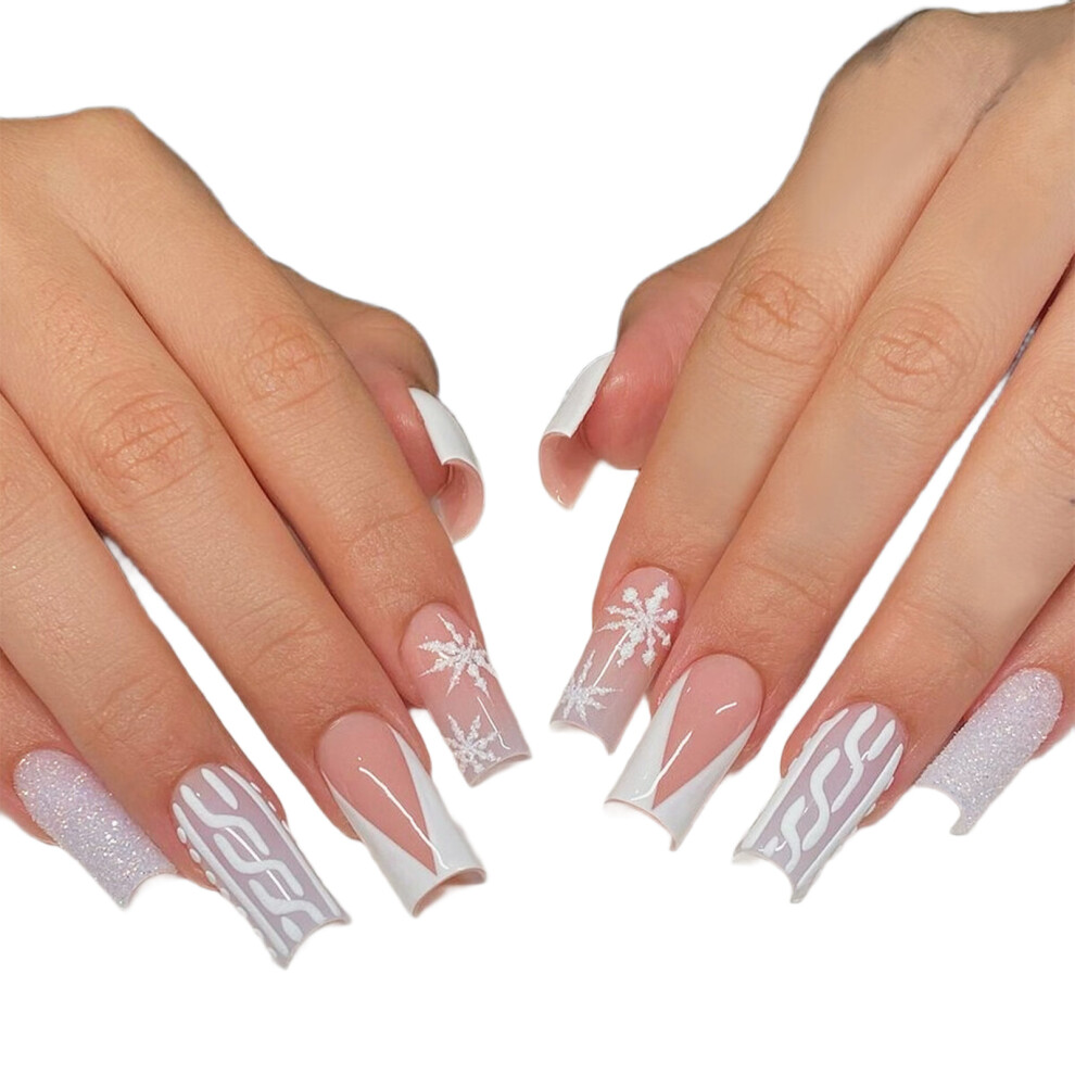 Christmas Press on Nail 24pcs Snowflake Designs Nail Art for