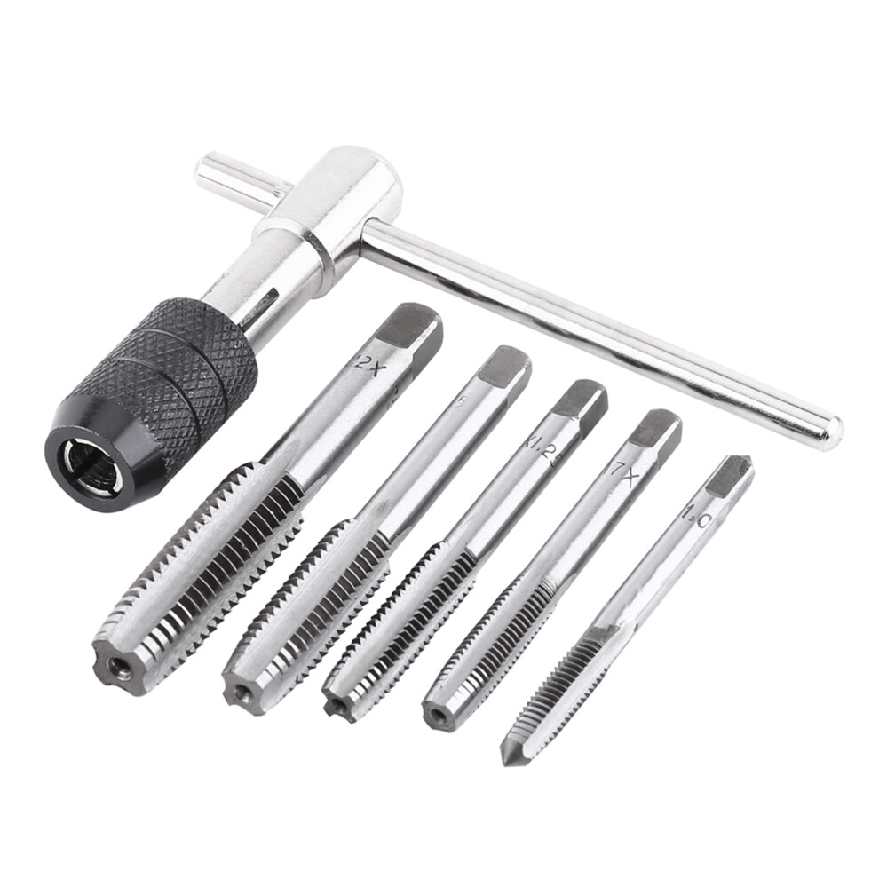 6Pcs Set Screw Tap & T Shaped Wrench Threading Tapping Hand Tool Kit 323163265612