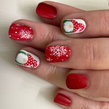 Weihnachten Press On Nails Kurze quadratische Kunstnägel Weiße
