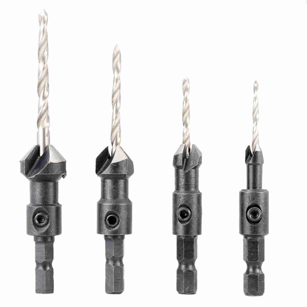 4Pcs Countersink Drill Bit Set 1/4In Hex Shank Wood Bit With Wrench 323163269399