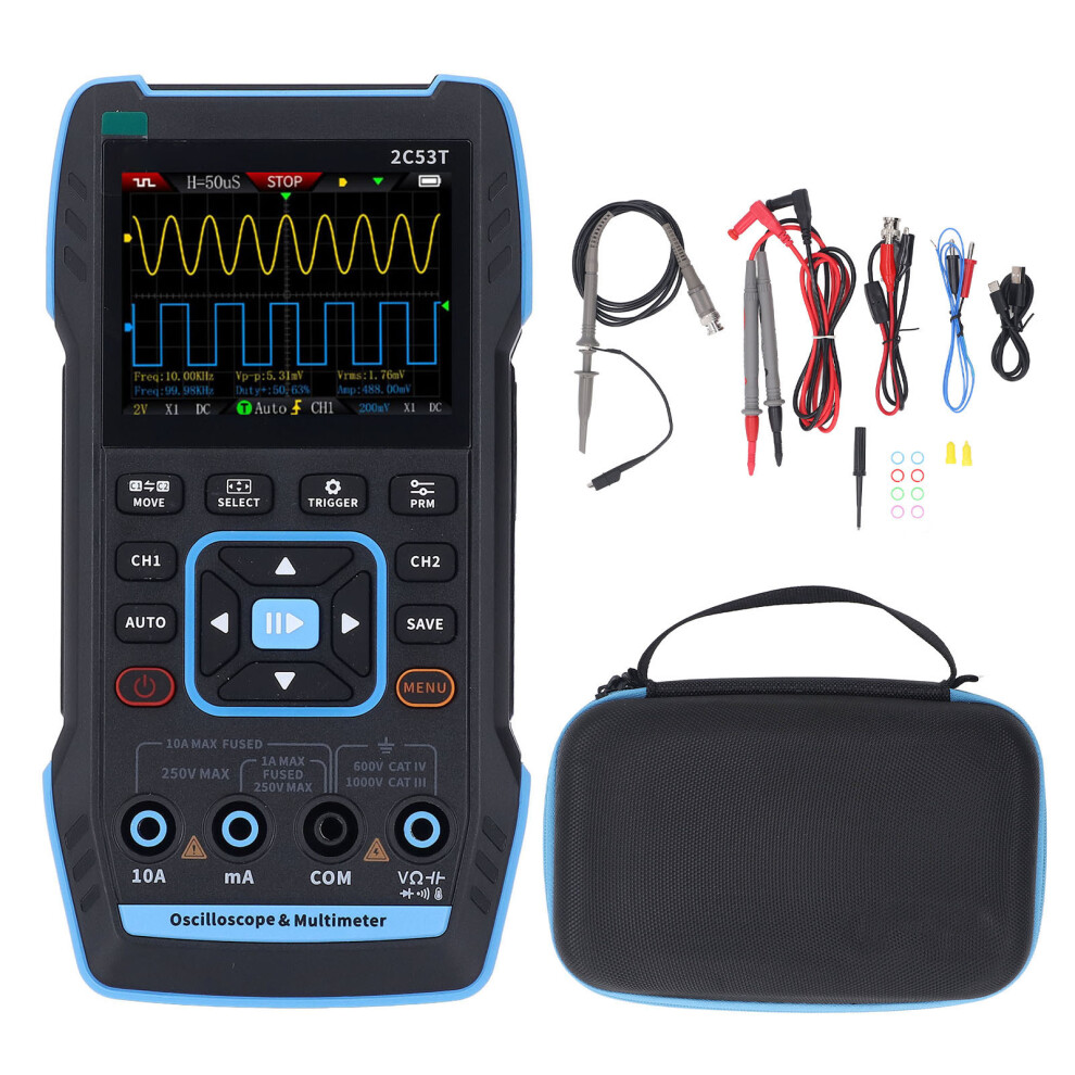 3-in-1 Oscilloscope Multimeter 50MHz 250MS/s 19999 Counts 10X Probe-image-OPC-PMBXPKK-NEW