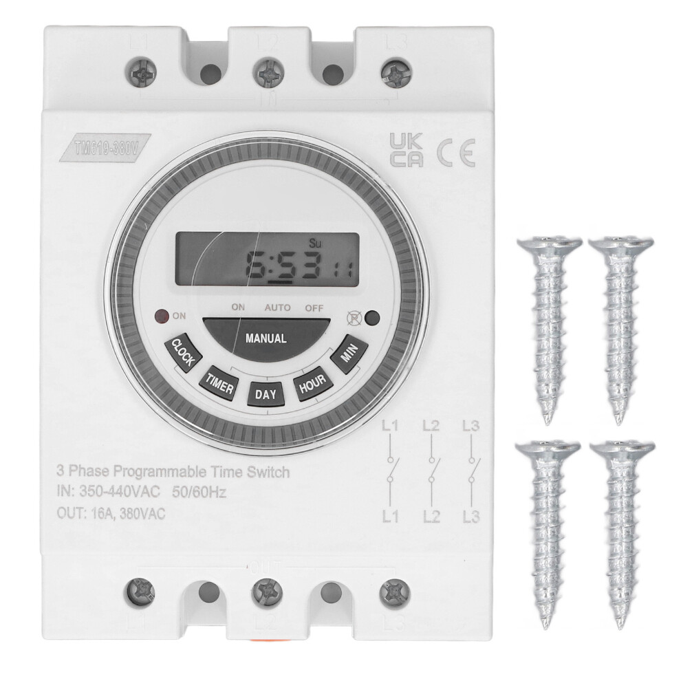 3 Phase 7D 24H Programmable Timer Switch 18 Settings 16A 323163270968