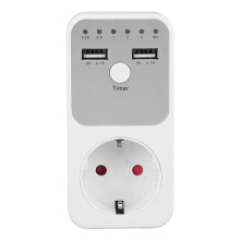 (EU Plug) 3680W 16A Surge Protector EU Plug 2 USB Ports Timer