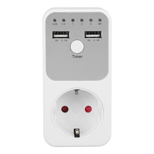(EU Plug) 3680W 16A Surge Protector EU Plug 2 USB Ports Timer