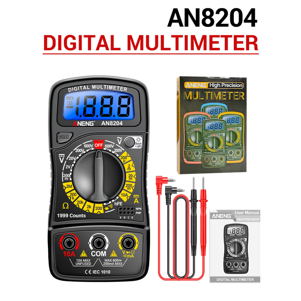 Multimeter 1999 Counts Ac/Dc Resistance Diode Buzzer Lcd Backlight 323163272900