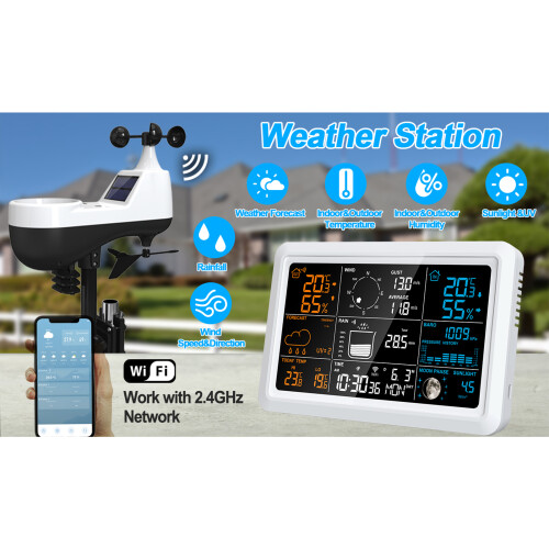 WiFi Wetterstation 7,5 Zoll Farbdisplay Temp Luftfeuchte Wind Regen 2