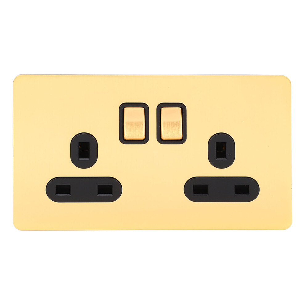 Wall Socket Dual 3 Prong Outlets Imitation Gold Stainless Steel 13A 323163277882