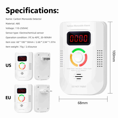 CO Detector Electrochemical Sensor Digital Alarm LED 2