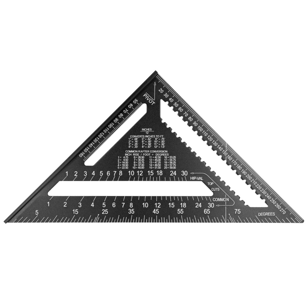 (Black) 12 Inch Rafter Square 45 90 Degree Aluminum Alloy Carpenter Ruler 323163280417