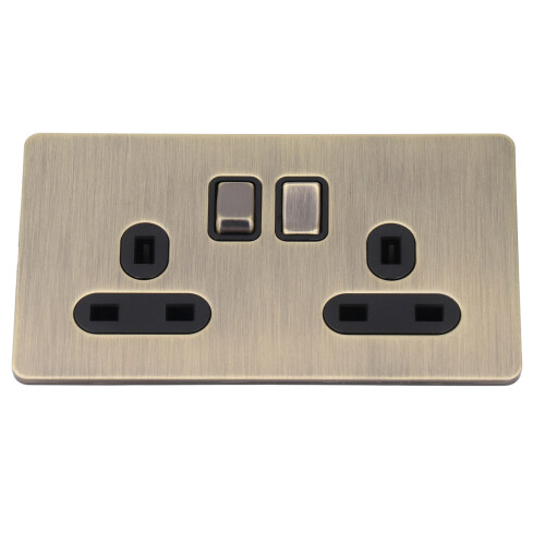 Wandsteckdose 2x Schalter Bronze Edelstahl