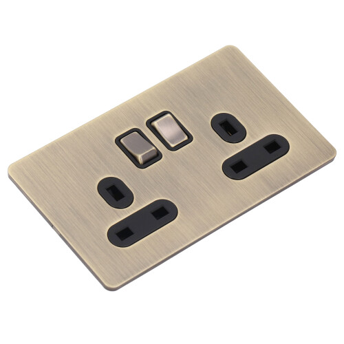 Wandsteckdose 2x Schalter Bronze Edelstahl 1