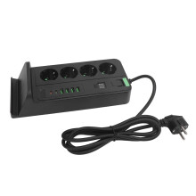 EU-Netzleiste mit Wireless Charging 4 USB/Typ C 4000W 16A 2m Schwarz