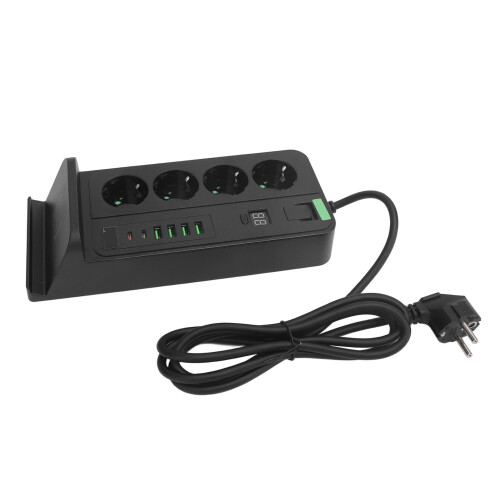 EU-Netzleiste mit Wireless Charging 4 USB/Typ C 4000W 16A 2m Schwarz