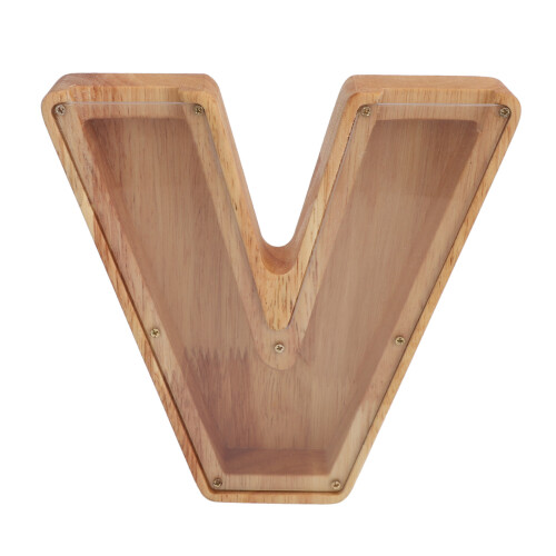 Holz-Sparbüchse V-förmig mit Ausschnitt-Design 2