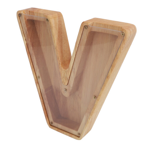 Holz-Sparbüchse V-förmig mit Ausschnitt-Design 1