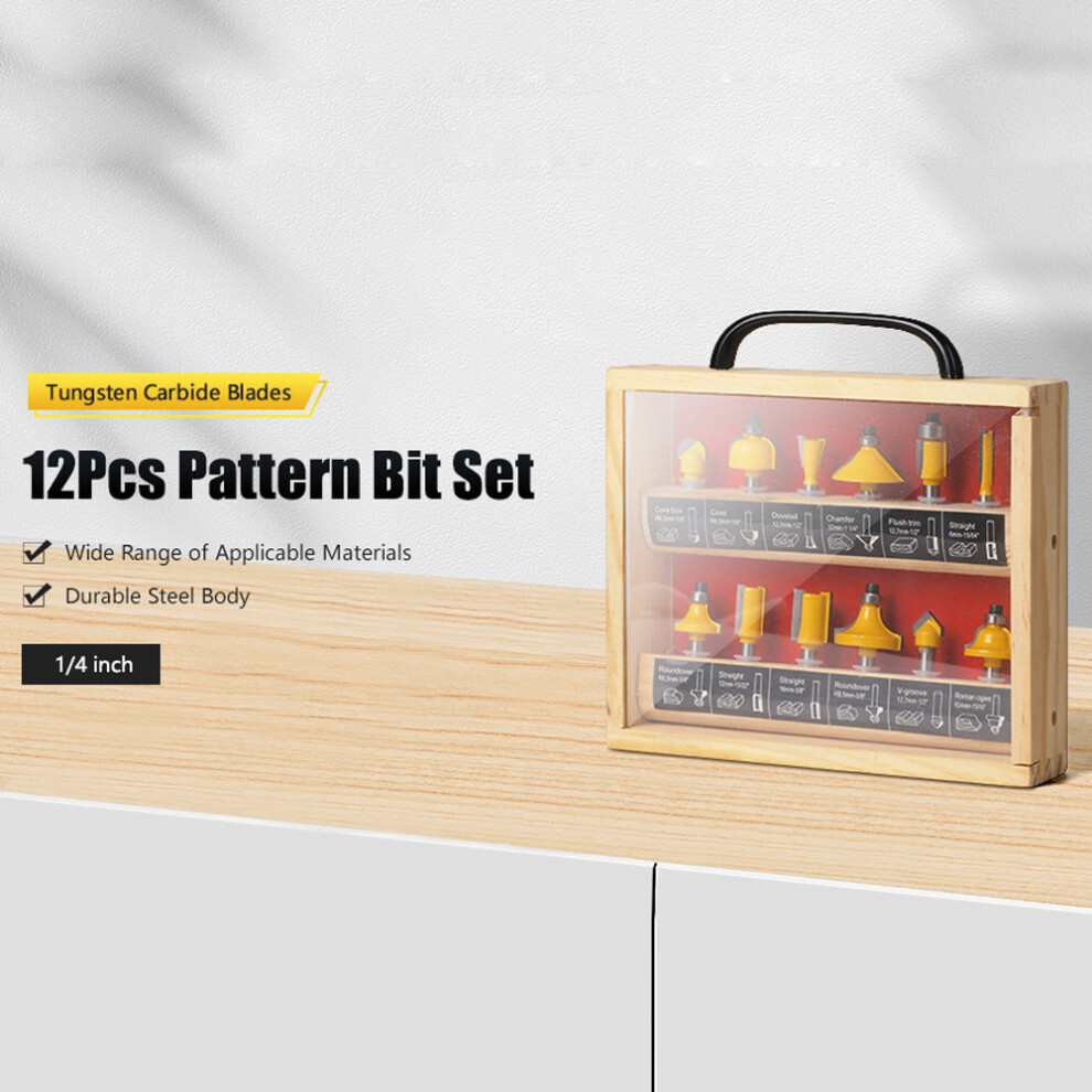 12pcs Woodworking Milling Cutter 1/4in Shank Router Bit Set